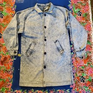 Vintage 80s 90s ACID WASH Long Trench Jean JACKET